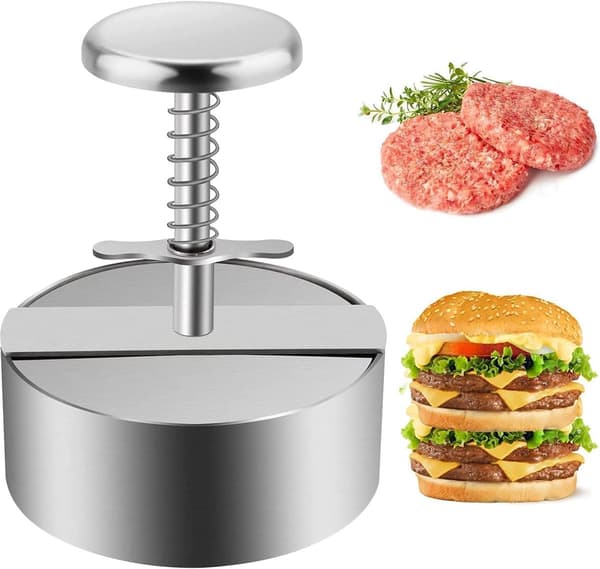 ING Pressmaskin - 304 rostfritt stål - 14cm - Justerbar köttfärsbiffpress - Silver