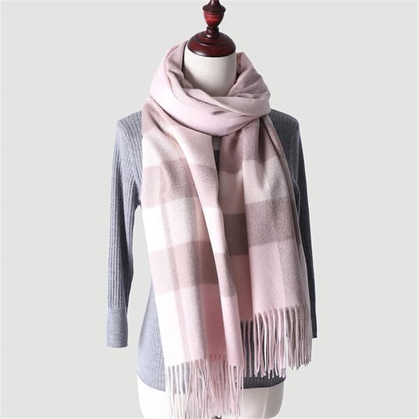 ING Dametørklæde, Chunky strikket tørklæde til vinter, Varmt ternet mønster, Længde 70 x 190 cm, Efterår/vinter modeaccessorie