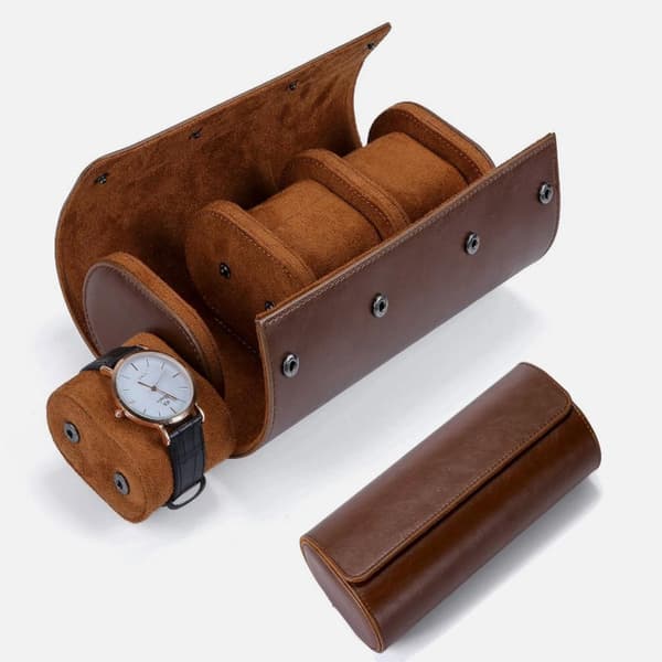 ING Gsedaox Klockbox, Klockbox Set, Tredelad Klockbox Set, Klockförvaringsbox, Läderklockbox, Brun