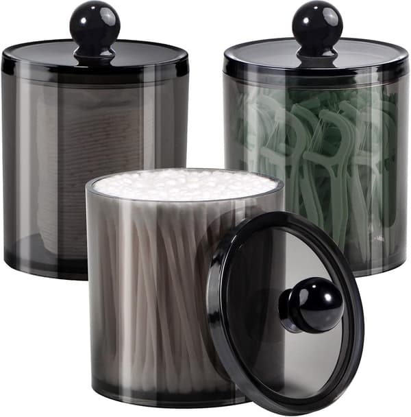 ING Bomullspinnehållare 3-pack Plast Rund Bomullspinnearrangör Bomullspinnedispenser för bomullstussar bomullspinnar bomullsrondeller Transparent