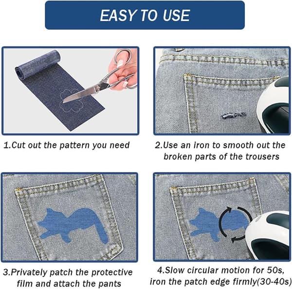 5 ruller denim patchwork - 5 forskellige farver - 8 cm x 51 cm pr. rulle