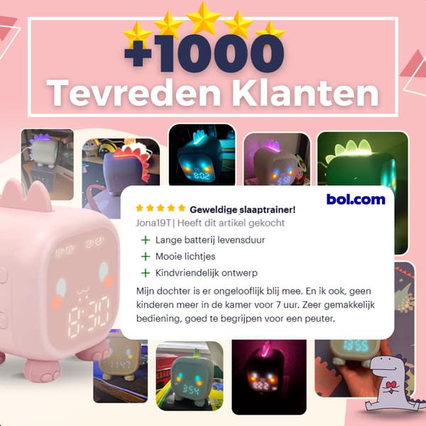 ING Søvntræner, Børn, Børnevækkeur, Børnenatlampe, Blå Dinosaur