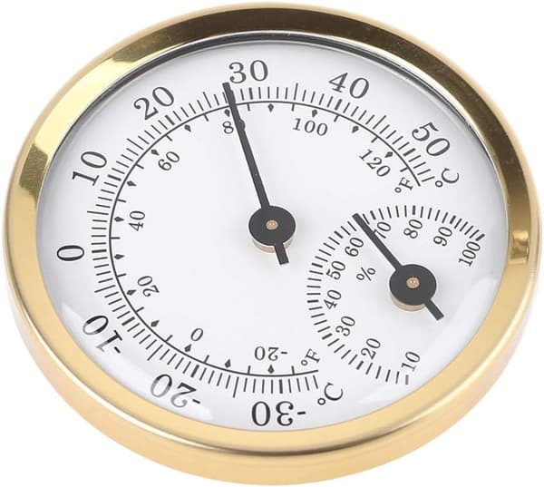ING Termometer, Termometer, Hygrometer, Værstasjon, Hygrometer Termometer, Lufttemperaturvisning, 58 mm, Gull + Hvit, Skrivebord
