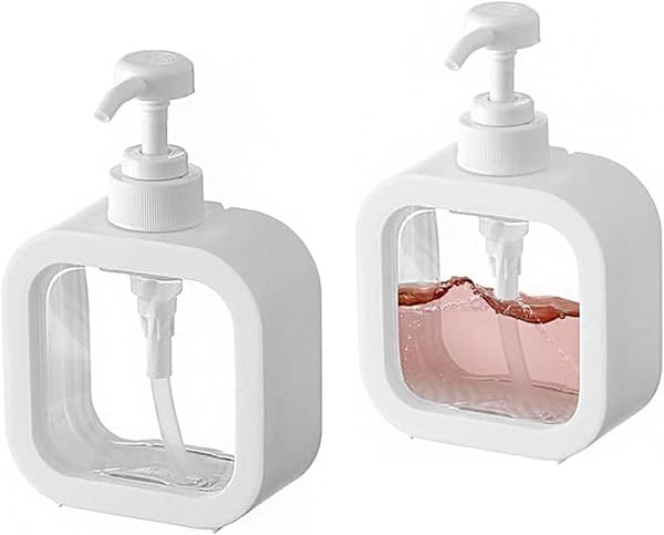 ING Såpedispenser, 2-delt Oppvaskmiddeldispenser, 300 ml Hvit Pumpedispenser, Liten Såpedispenser i Plast, Kan Fylles Med Dusjsåpe