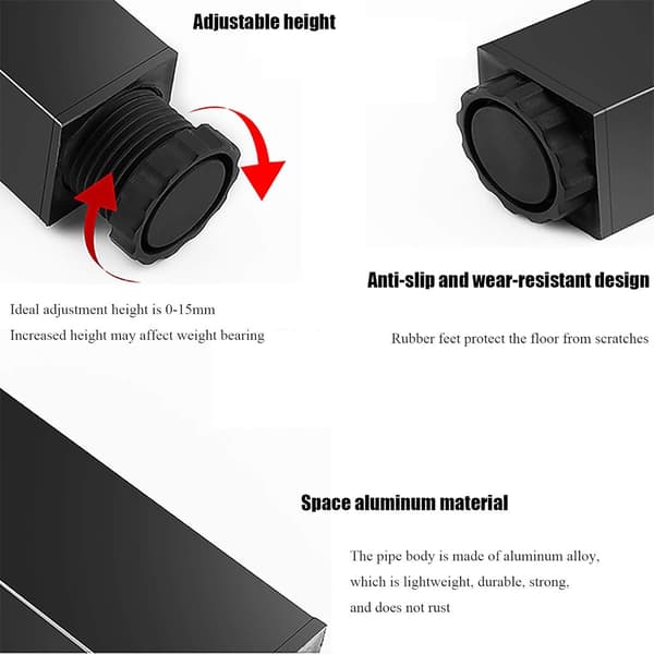 Et sæt med 4 møbelben - 35 cm - lavet af aluminiumslegering - sort