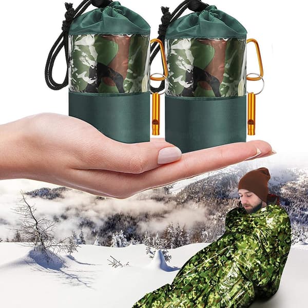 Tvådelad nödsovsäck - överlevnadscampingryggsäck - grön