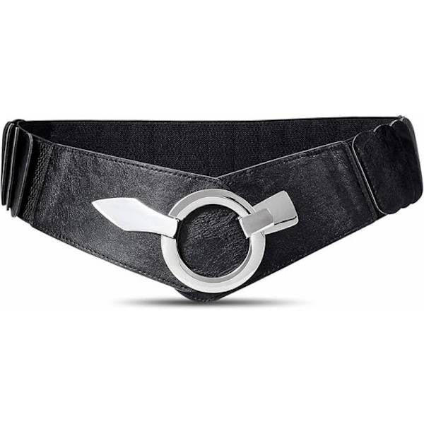 ING 80-95 cm lang, 6 cm bred - Bredt bælte - Damebælte - Elastisk snøre - Sort