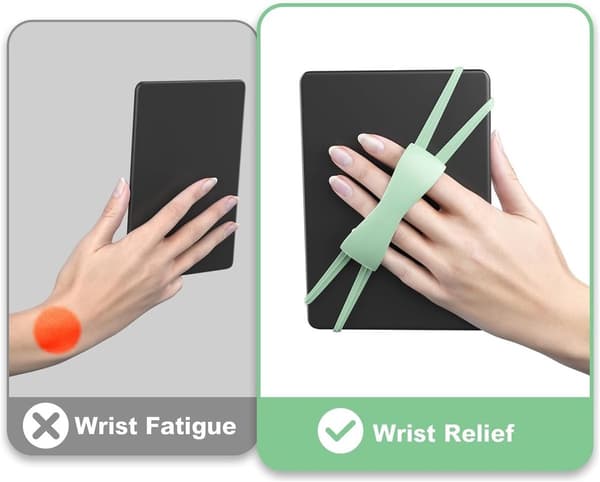 Elastisk skridsikkert bånd/silikonegreb (sort) - kompatibelt med 4-8 tommer e-læsere/tablets - skridsikkert fingerringgreb til mobiltelefoner