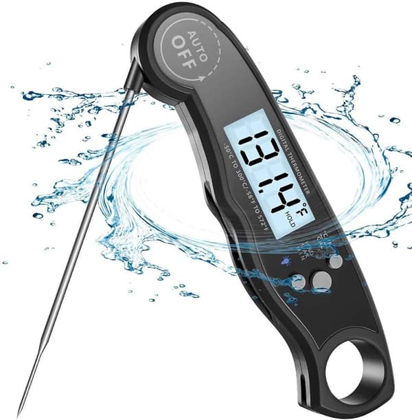 Digitalt Stegetermometer, Kernetermometer, Sliktermometer, Køkkentermometer, Med Baggrundsbelyst LCD-Display, Øjeblikkelig Aflæsning af Madtermometer, Sort