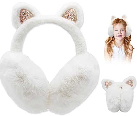ING Varme Ørevarmere - Ø 13cm Bløde - Sammenfoldelige - Hvide - Fleece Ørevarmere
