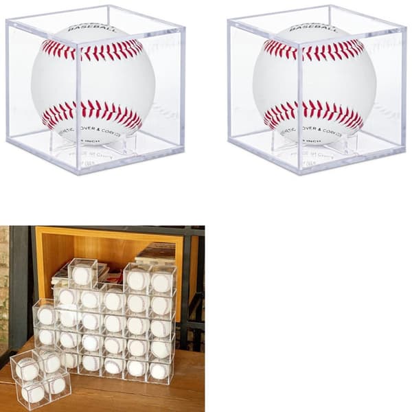2-pack Baseboll displaybox Akryl displaybox Dammtät förvaringsbox Signerad baseboll displaybox Baseboll memorabilia display Transparent 8*8*8cm