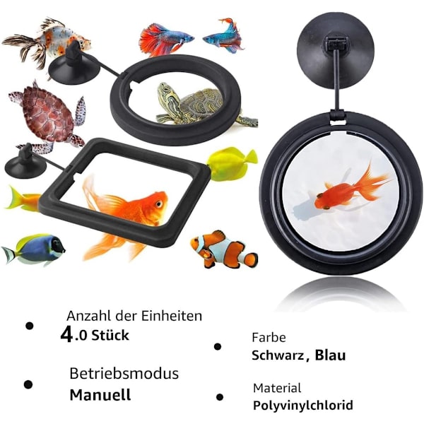 4x Flydende Foderringe - Akvariefoderringe - Flydende Fiskefoderringe - Fiskefoderringe med Sugekopper - Sort