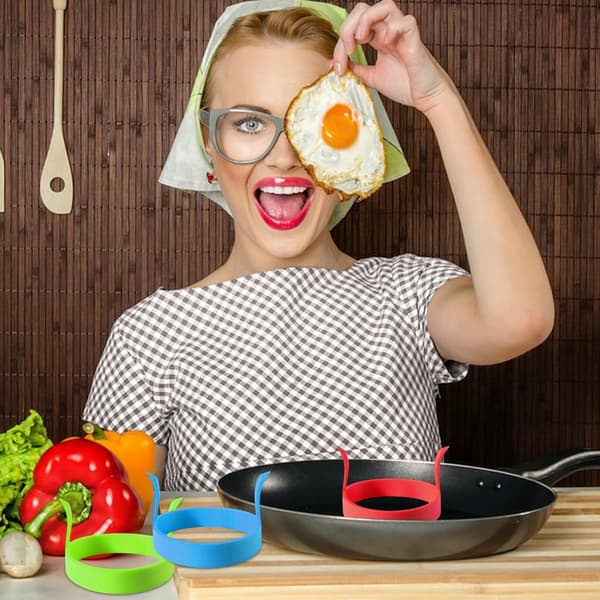 ING Silikon Bakeform 6 Stykker Eggform Pannekakering Non-Stick Eggform Rund Silikon Stekt Eggform Pannekakeform Pannekakemaker Rød Blå Grønn