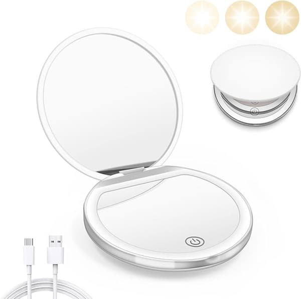 Taskupeili Meikkipeili Käsimeikkipeili Valolla Meikkipeili 2x Suurennuspeili LED-taskupeili USB-datakaapelilla Musta