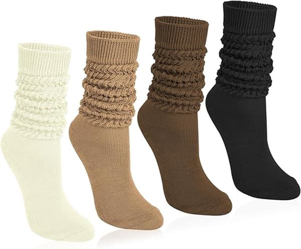 4 par løstsiddende damestrømper - (beige, sort, lys khaki, brun)