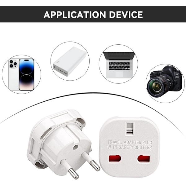 Reiseadapter til EU/DE/FR/IT/ES, 6 stk, til EU-plugg, Hvit, Type G til Type C, E, F, H (6 stk)