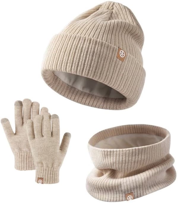 ING Vinterstrikkede handsker, hue og halstørklæde - sæt med tre dele - beige