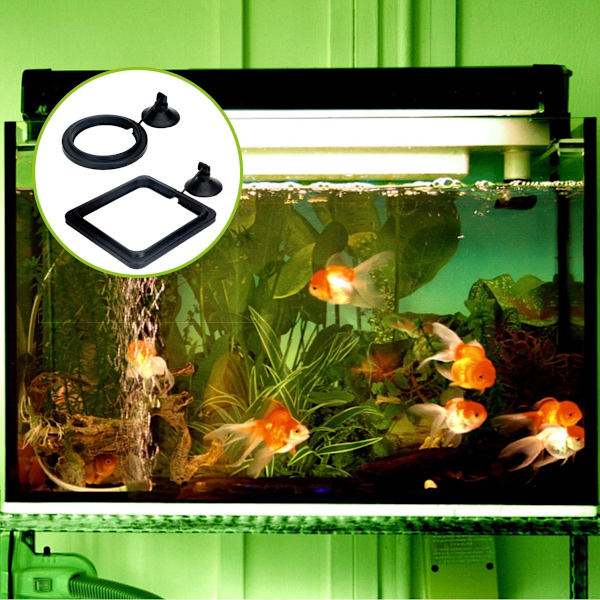 4x Flydende Foderringe - Akvariefoderringe - Flydende Fiskefoderringe - Fiskefoderringe med Sugekopper - Sort