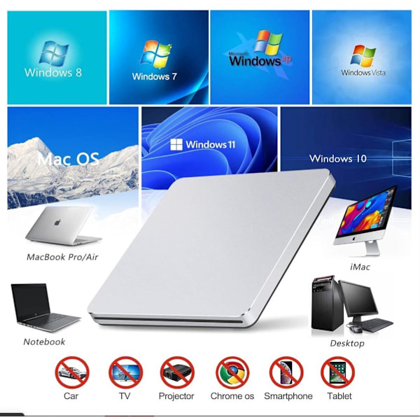 DVD-aseman liitin - USB 2.0 Super Drive - USB-C-sovittimella - Hopea