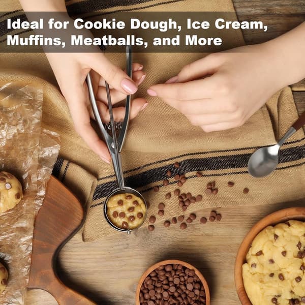 Cookie Ske Sæt - Tre-delt Cookie Ske Sæt - Rustfrit Stål - 4cm + 5cm + 6cm - Is Scoop Clip