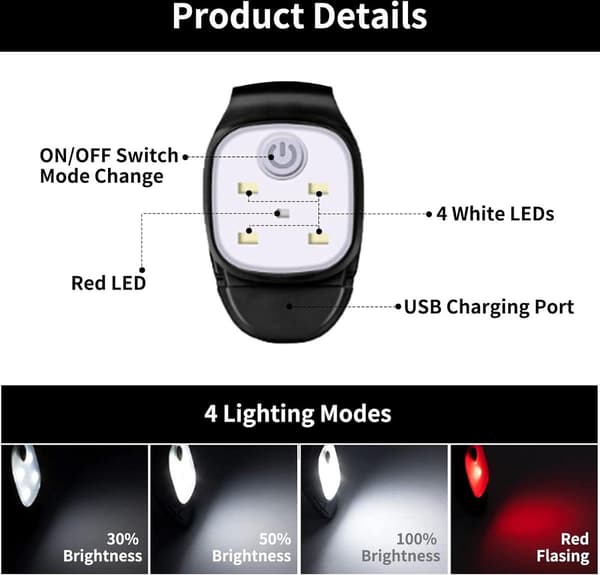 ING Løpelys, brystlampe, brystlampe løping, brystløper, USB oppladbar