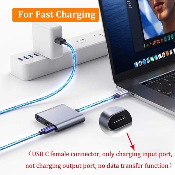 3-i-1 USB-C til HDMI Adapter - USB Dock - 4K HDMI - Multi-Port Adapter - Kompatibel med Android/iOS/Windows