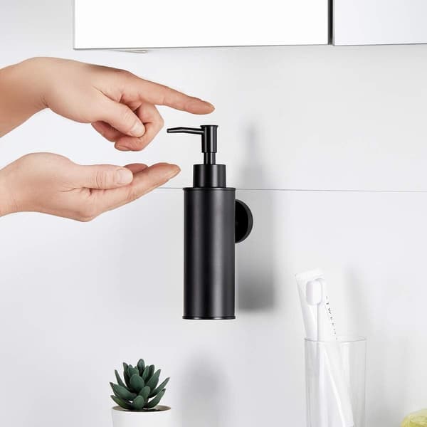 ING Sæbedispenser 200 ml Rund Rustfrit Stål Manuel Sæbedispenser 304 Vægmonteret Flydende Sæbedispenser Shampoo Balsam Brusegel Sort