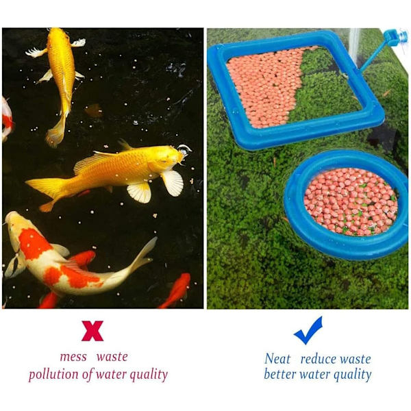 ING 4x Flydende Foderringe - Akvariefoderringe - Flydende Fiskefoderringe - Fiskefoderringe med Sugekopper - Sort + Blå