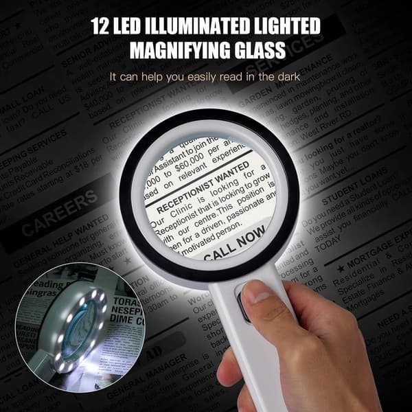 30x Högoptisk Förstoringsglas - 12 LED Förstoringsglas