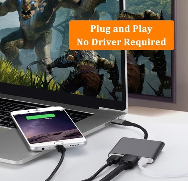 3-i-1 USB-C til HDMI Adapter - USB Dock - 4K HDMI - Multi-Port Adapter - Kompatibel med Android/iOS/Windows