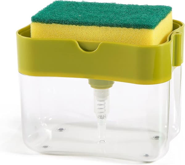 Sæbedispenser Sæbedispenser og Svampeholder Sæbedispenser til Opvaskemaskine med Svamp Sæbepumpe Ingen Boring Opvaskemiddeldispenser til
