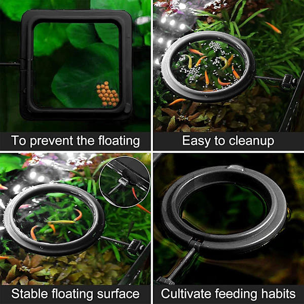 4x Flydende Foderringe - Akvariefoderringe - Flydende Fiskefoderringe - Fiskefoderringe med Sugekopper - Sort