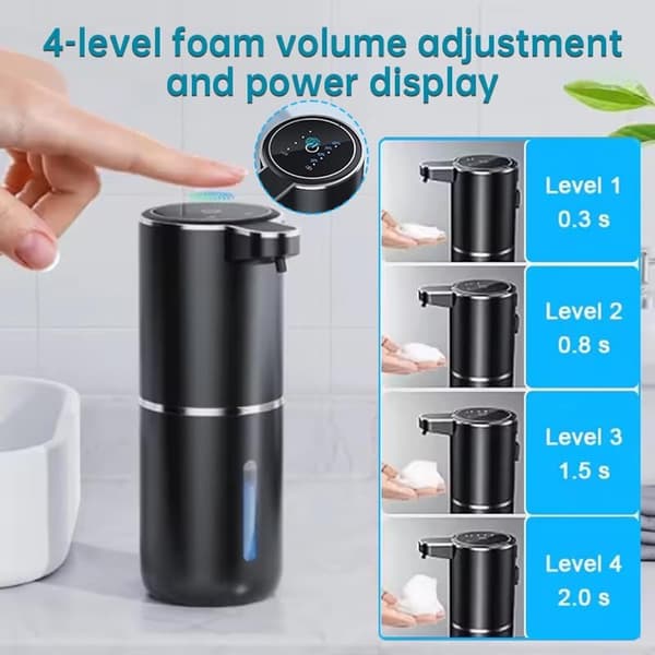 ING Sæbedispenser, Automatisk Sensor Sæbedispenser, Vægmonteret Sæbedispenser 350 ml, 4-Niveauer Justerbar Hvid Flydende Sæbedispenser og, Hvid