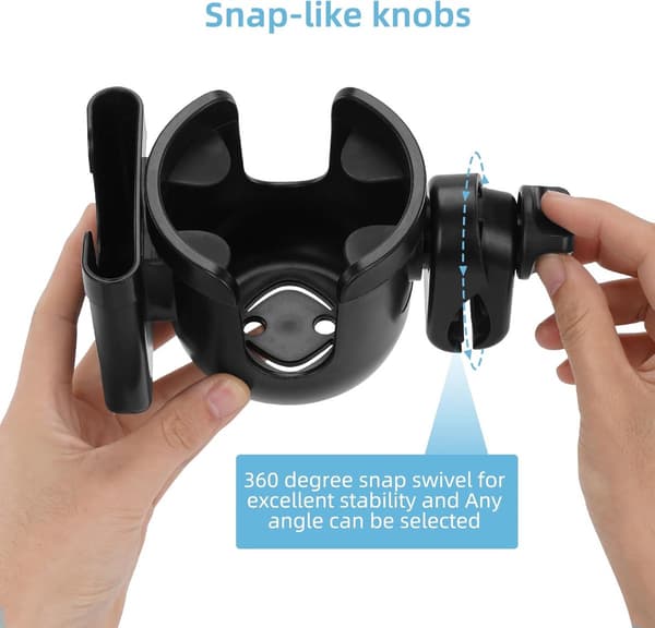 Multifunksjonell koppholder, egnet for barnevogner, scootere og rullestoler, Inkluderer telefonholder, 360° roterbar design