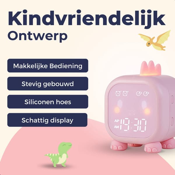ING Søvntræner Børn, Børnevækkeur, Natlampe Børn, Pink Dinosaur