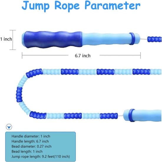 ING Hoppetau for barn - med segmenterte myke perler - grønn + blå - 2,8 meter