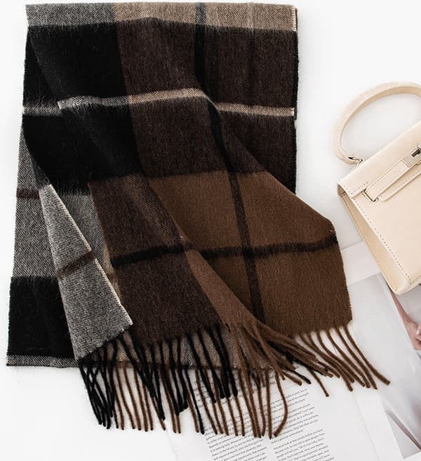 ING 168x30cm Vinter Plaid Tørklæde - Sort og Brun Plaid