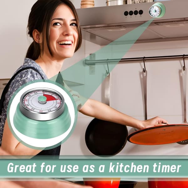ING Mekanisk Kjøkkentimer, 60 Minutters Nedtellingstimer, Rustfritt Stål, Retro Design, Mintgrønn, Kort Timer for Matlaging og Baking