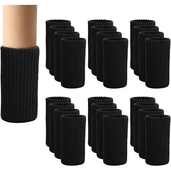 Elastiska Stolsbensskydd 24-pack Svart – Strumpor för Stolar – Möbelben