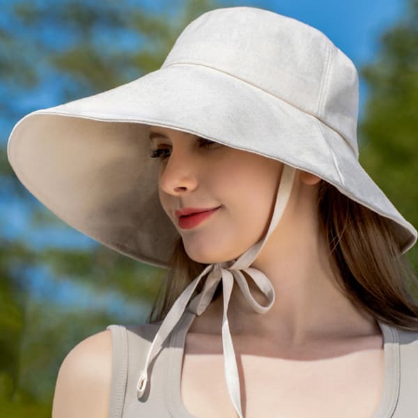 ING Dame Solhat, 17 cm, Solhat, Kvinder, UV-beskyttelse, UV-resistent, Justerbar & Sammenfoldelig Strandhat, Sammenfoldelig, Bred Skygge, Beige