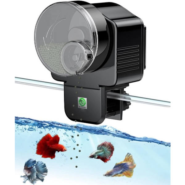 ING Automatisk foderautomat - 65 ml - Fiskefoderdispenser med timer - 12 eller 24 timer