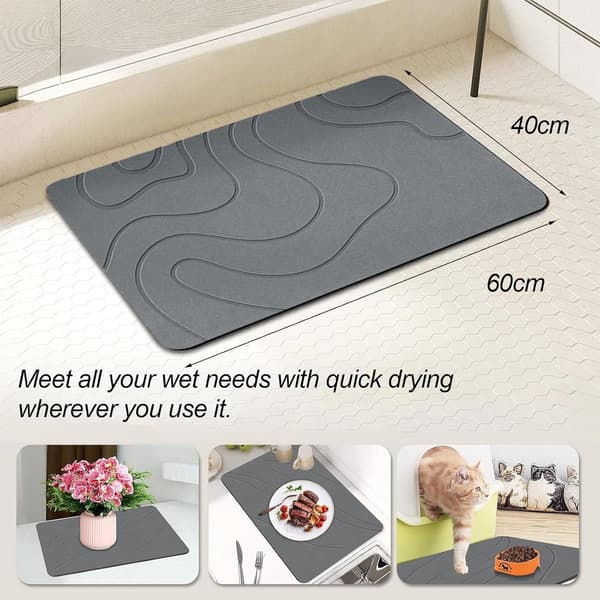 ING Absorberende Badematte - Diatoméjord Badematte - 40 x 60 cm - Grå
