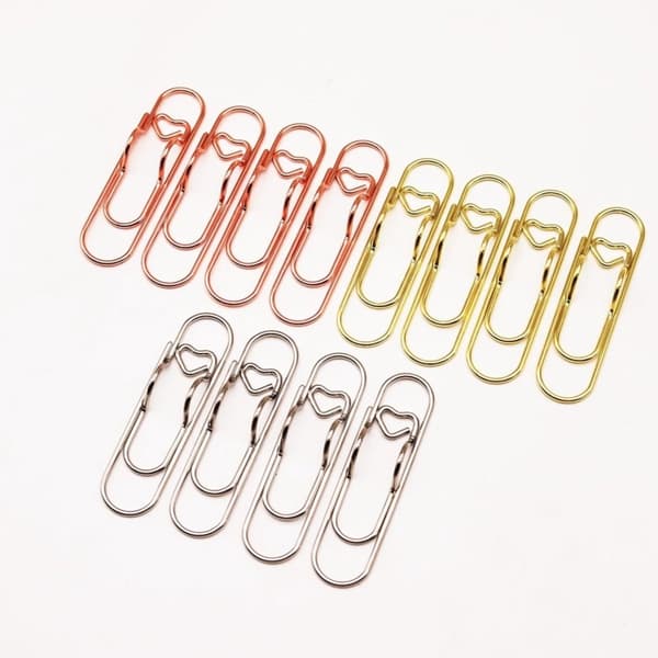 ING 12-pak, Metal penneclips, Til notesbøger, Notesblok tilbehør, 2,8 tommer store hjerteformede papirclips