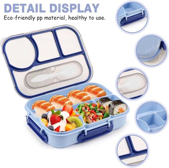 Matboks - Bento-boks med rom - 4 rom - 23,2*17,2*5,1 cm (Blå)