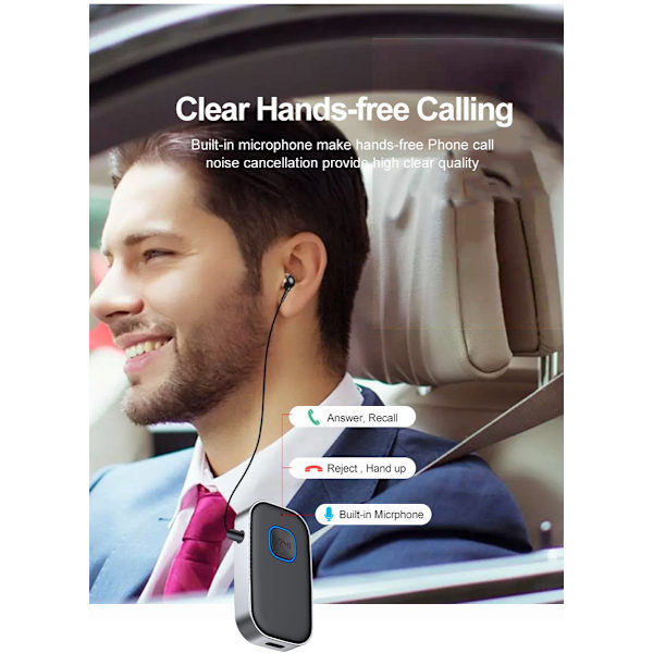 ING Bluetooth-mottaker - 16 timer trådløs tilkobling - Bluetooth 5.0 - 3,5 mm AUX