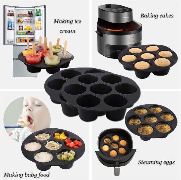 Silikone bageform 7 kopper Non-stick bagekopper 20 cm Genanvendelig BPA-fri bage Airfryer silikone cupcake bageform Silikone muffin bageform Sort