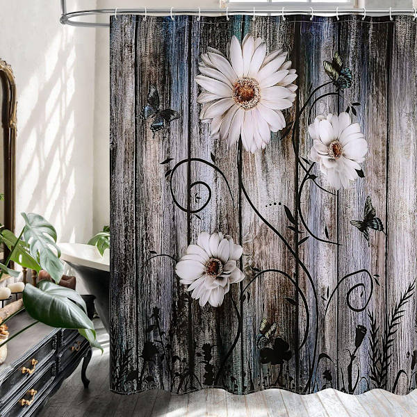 ING Duschdraperi - Modernt blommigt duschdraperi - Mögelresistent - Tvättbart - 180 x 200 cm