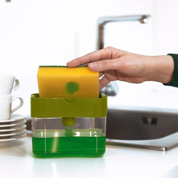 Såpedispenser Såpedispenser og Svampholder Såpedispenser for Oppvaskmaskin med Svamp Såpepumpe Ingen Boring Oppvaskmiddeldispenser for