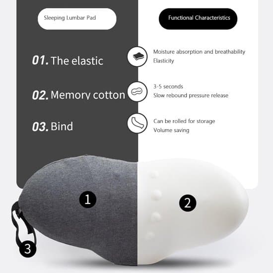 Selkätukityyny - Ergonominen memory foam -ristiseläntukityyny – 49×27×13,5 cm – Tummanharmaa