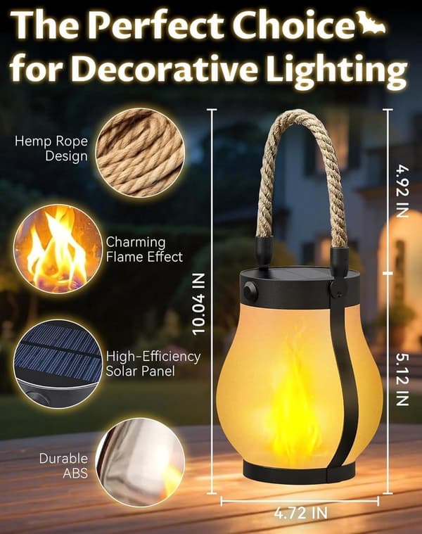 To-delt solcellelampe - hamprebsflammelampe - 12×13 cm